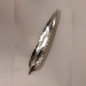 Vintage Long Skinny Leaf Brooch Sterling Silver 925 Pin Handmade MCM